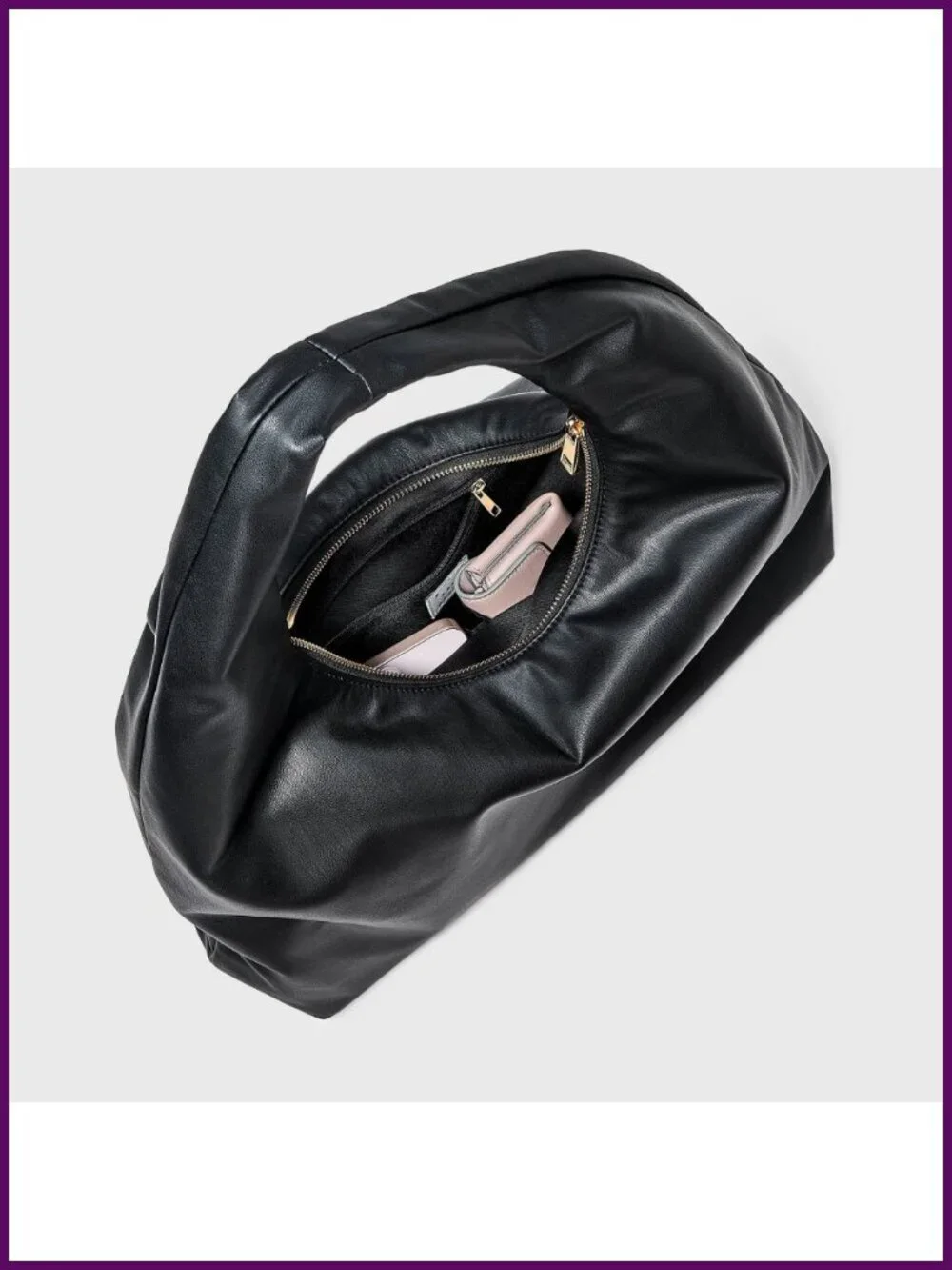 Faux Leather Soft Shoulder Bag with Zip Pocket